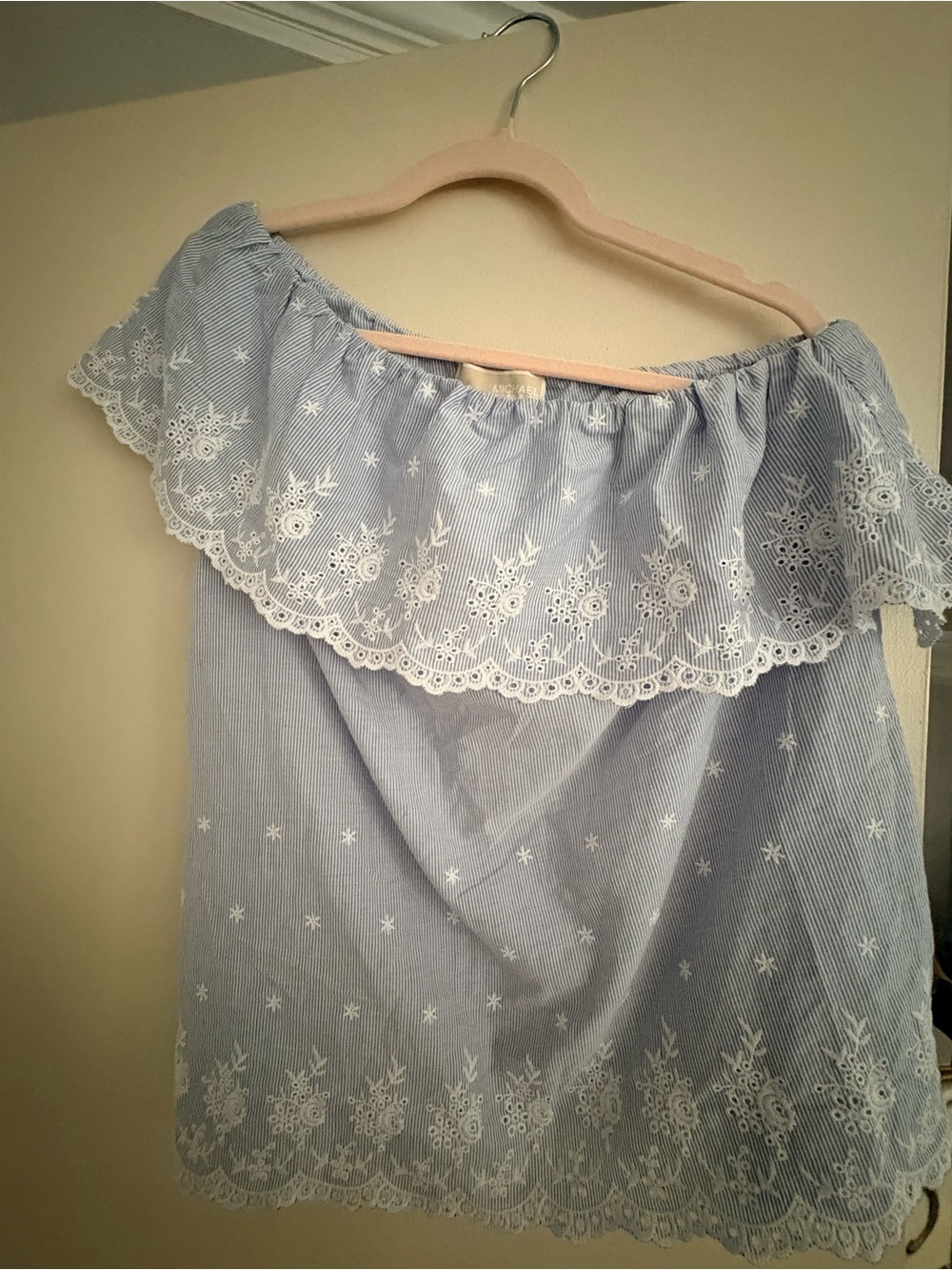 Michael Kors Light Blue and White Striped One Shoulder Top
